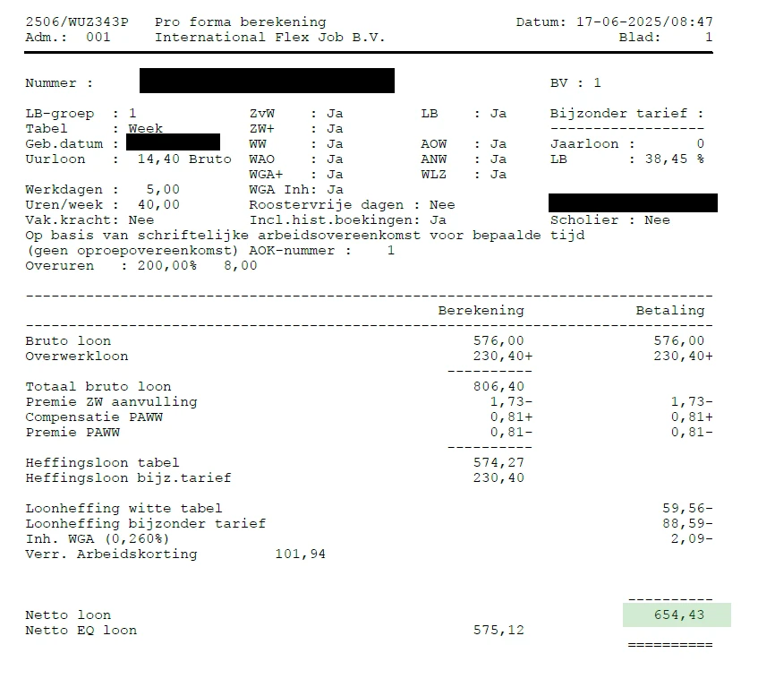 ejemplo nómina holanda